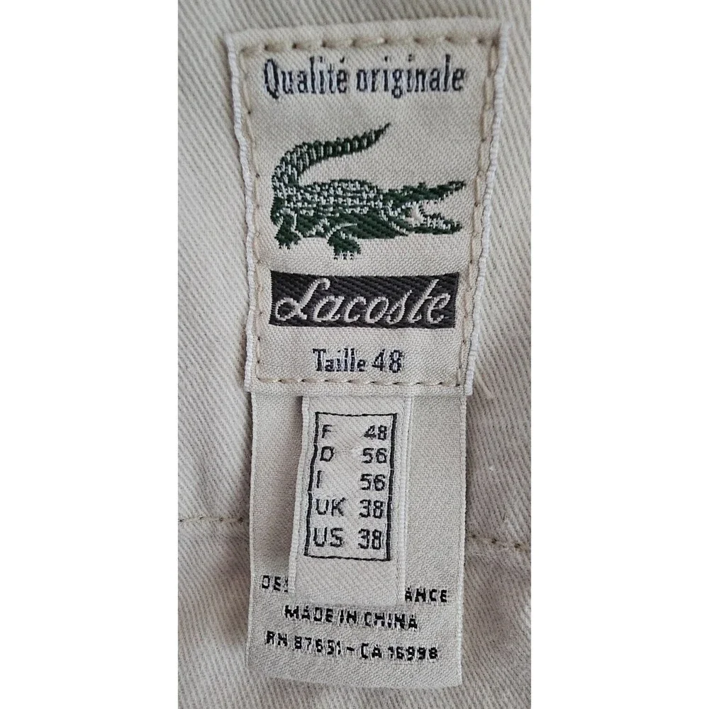 Lacoste Mens 38 Beige Chino Pants Classic Fit Cotton Twill Trousers Quiet Luxury